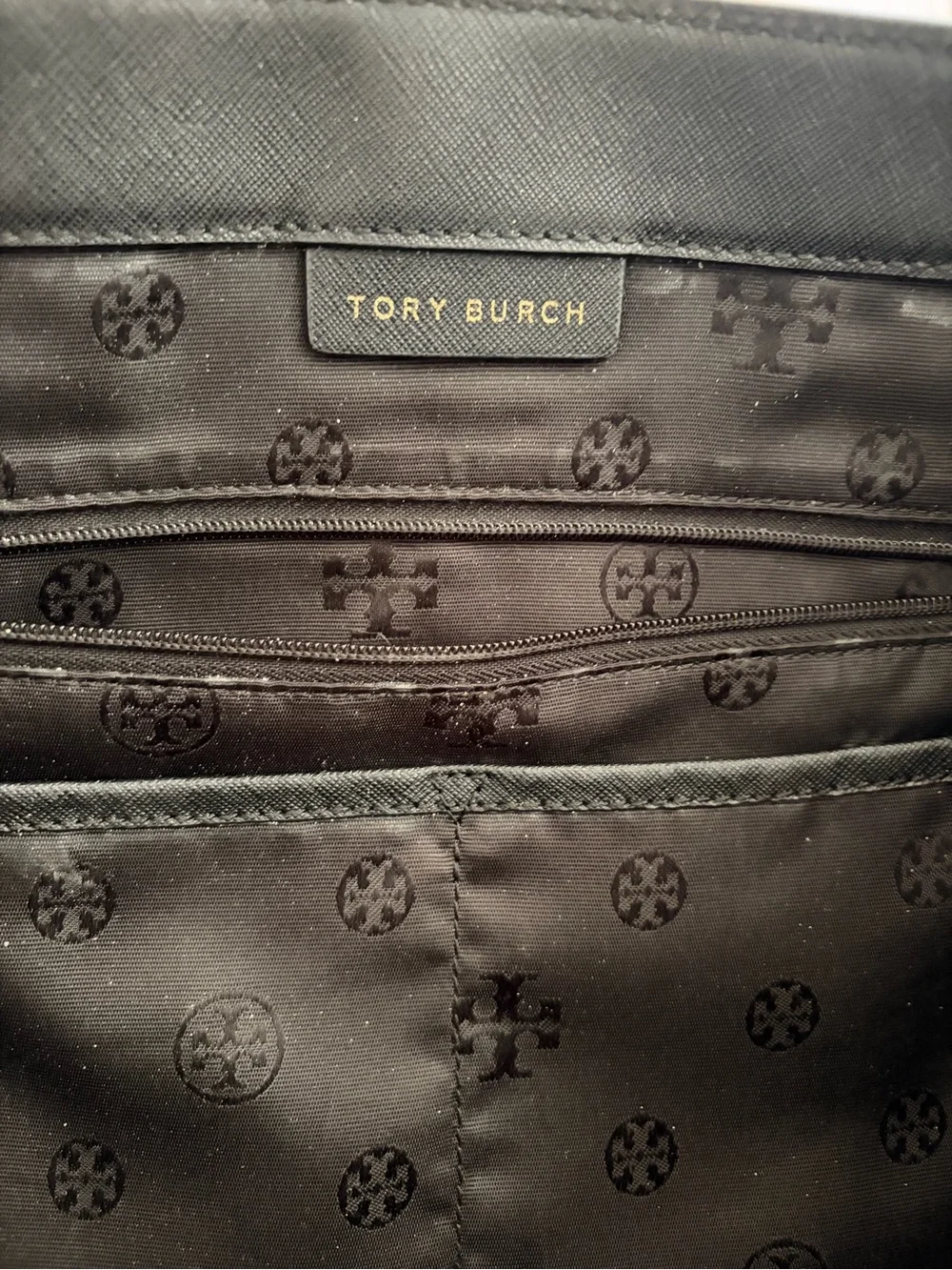 Tory Burch Black Leather Tote Bag Gold Hardware Work Laptop Shoulder Purse